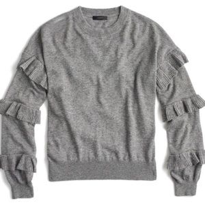 J. Crew Womens Gray Wool Ruffle Long Sleeve Sweater Small Knit Crewneck